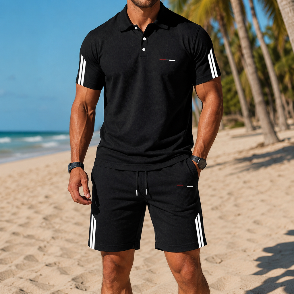 ⏰ Last day: 50% off! 🔥—Men's athletic summer set with a polo shirt and shorts