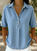 Today 49% off🔥Women's Relaxed Denim-Style Button Detail Top