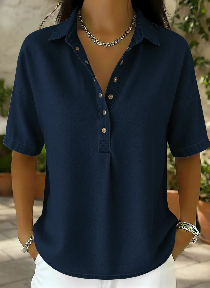 Today 49% off🔥Women's Relaxed Denim-Style Button Detail Top