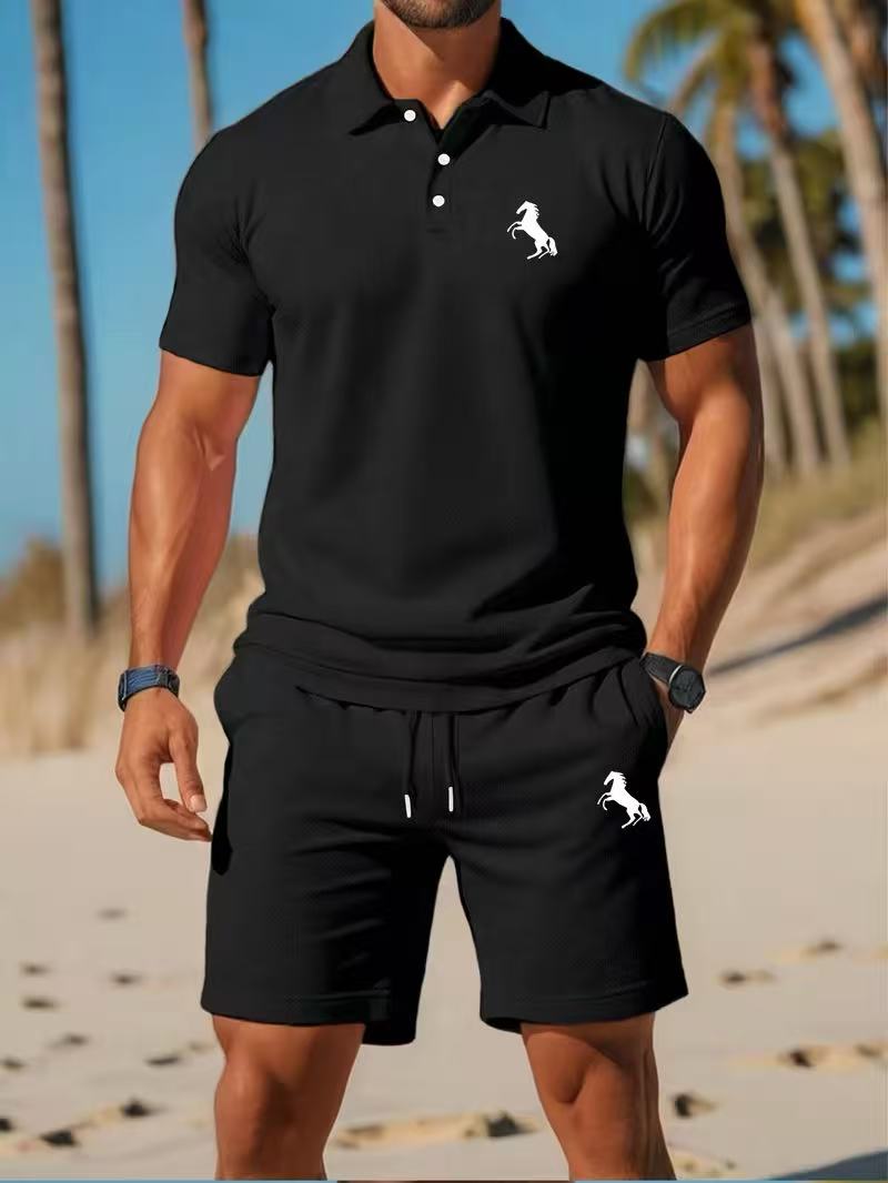 ⏰ Last day: 50% off! 🔥 Men's 2-piece summer set with a polo shirt and shorts