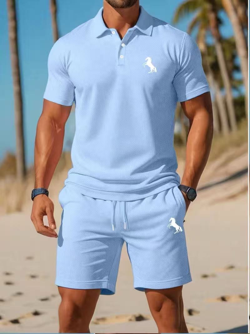 ⏰ Last day: 50% off! 🔥 Men's 2-piece summer set with a polo shirt and shorts