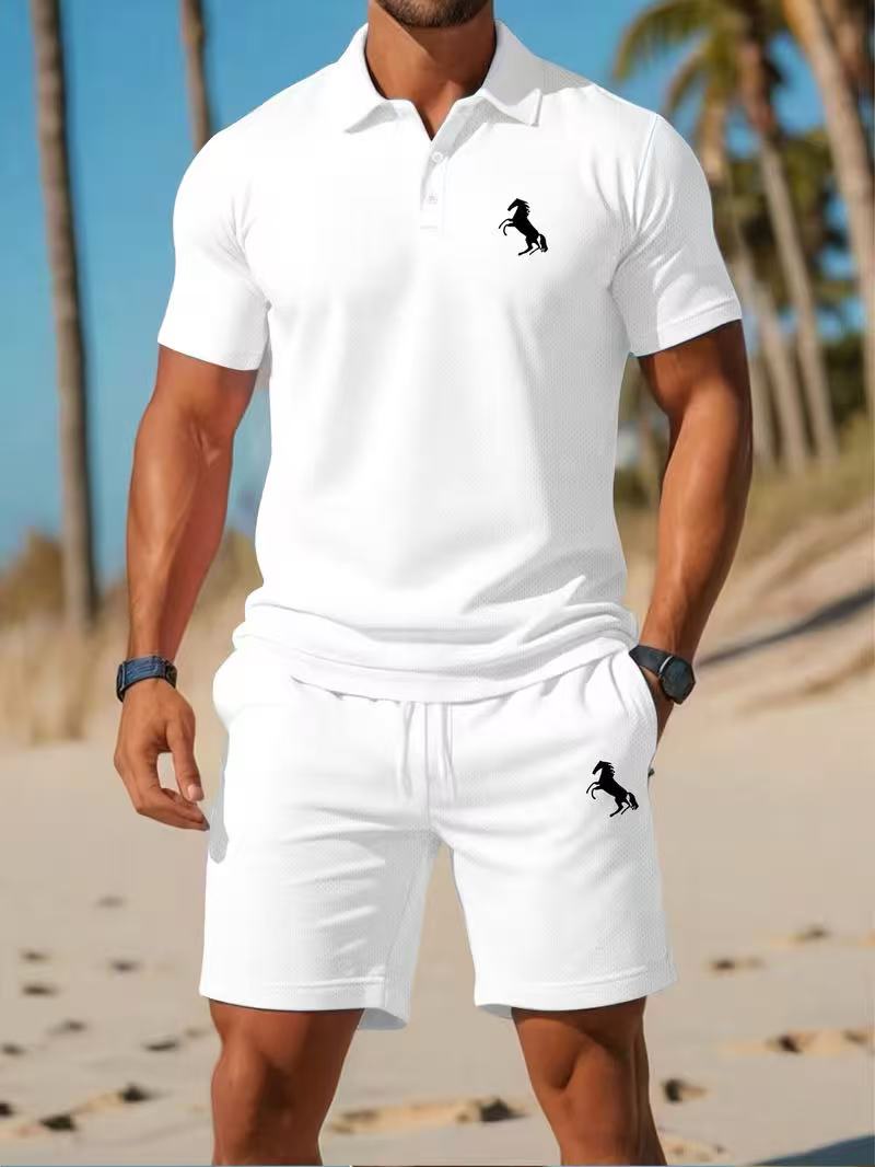 ⏰ Last day: 50% off! 🔥 Men's 2-piece summer set with a polo shirt and shorts