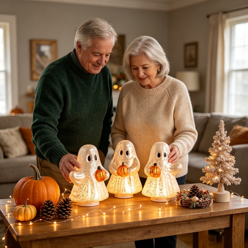 Set of 3 Illuminated Mercury Glass Ghosts by Valerie