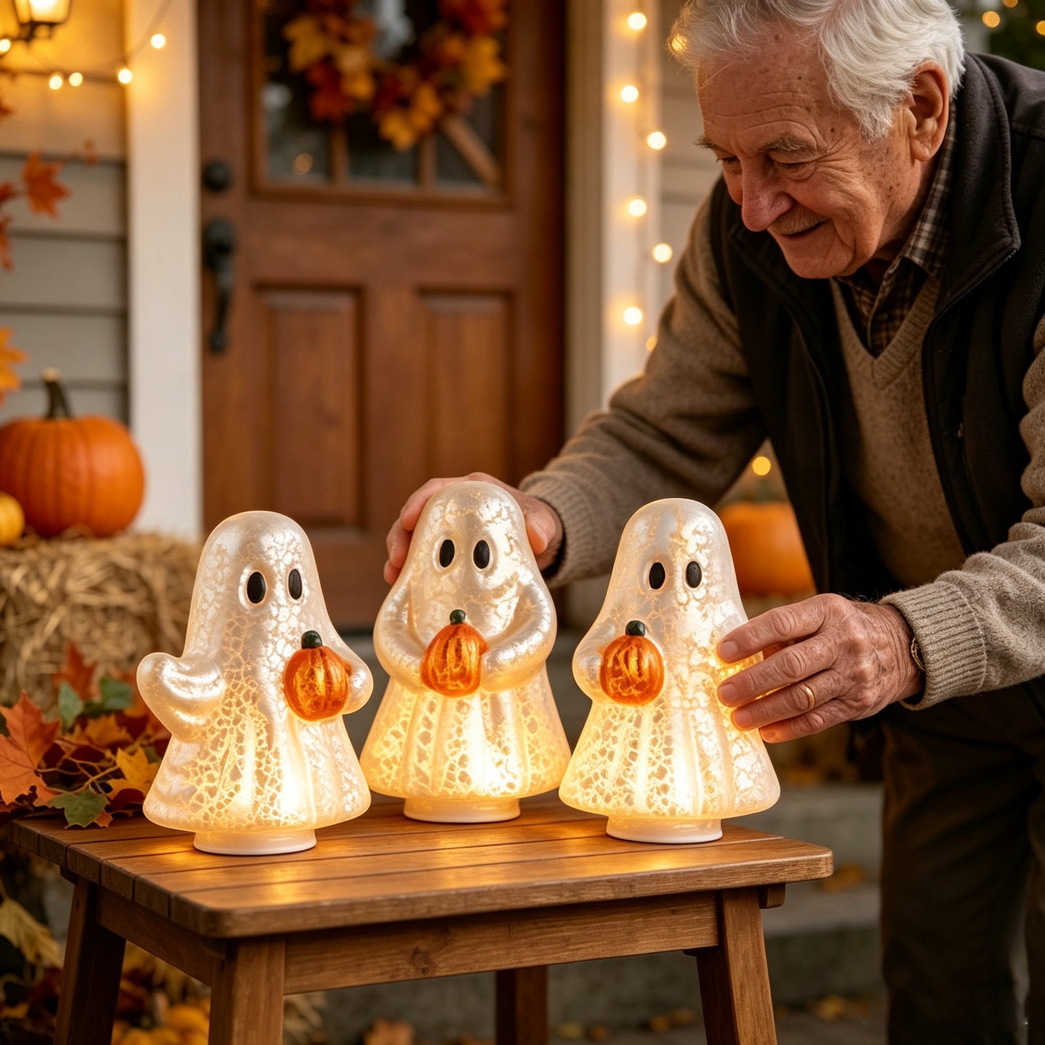 Set of 3 Illuminated Mercury Glass Ghosts by Valerie