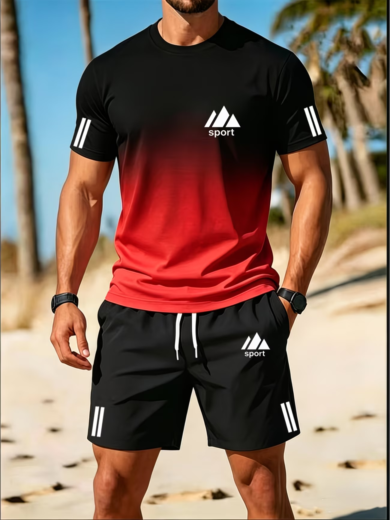 ⏰ Last day: 50% off! 🔥 – Men's sports set with a gradient-print shirt and shorts for summer