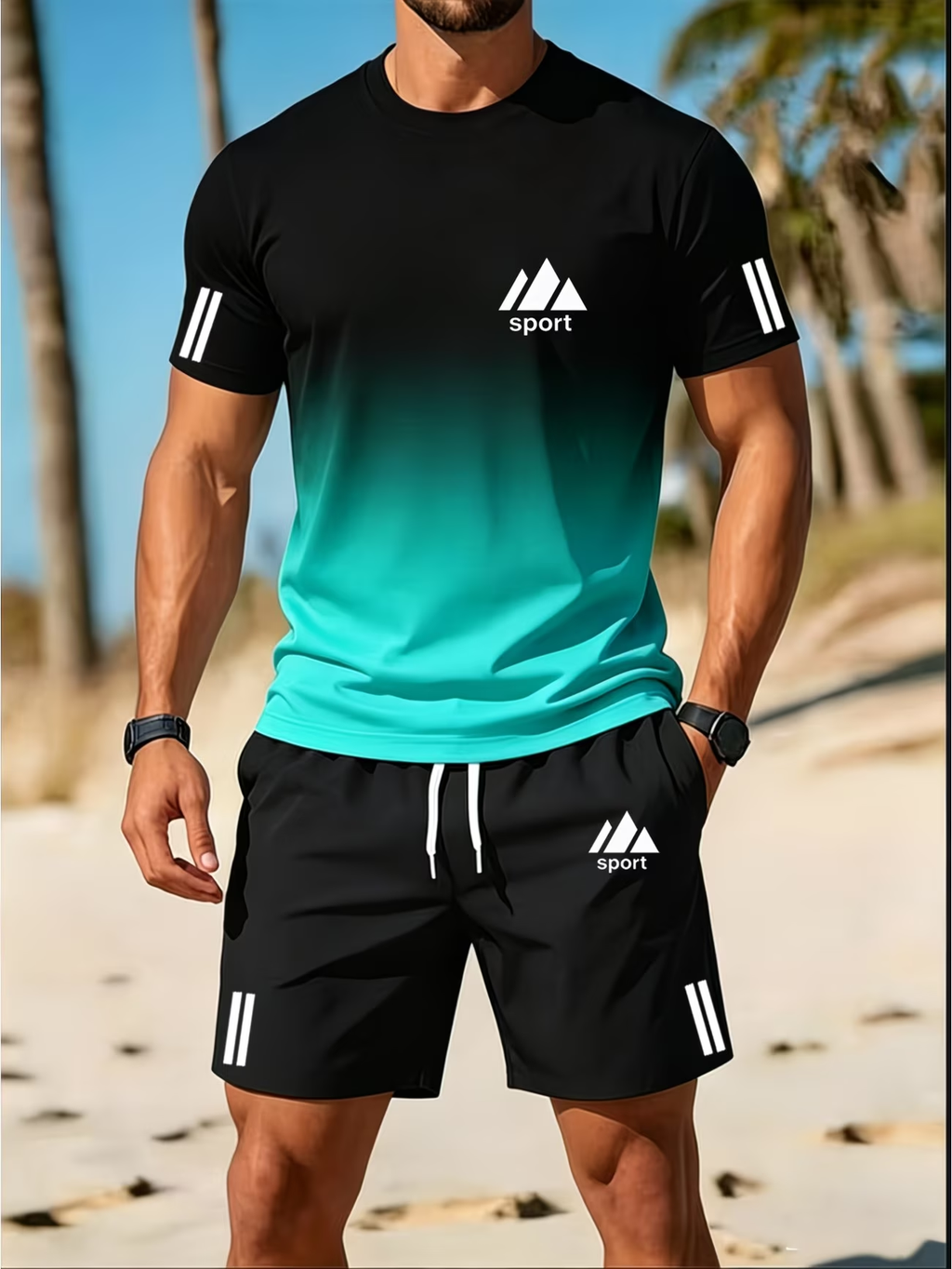 ⏰ Last day: 50% off! 🔥 – Men's sports set with a gradient-print shirt and shorts for summer