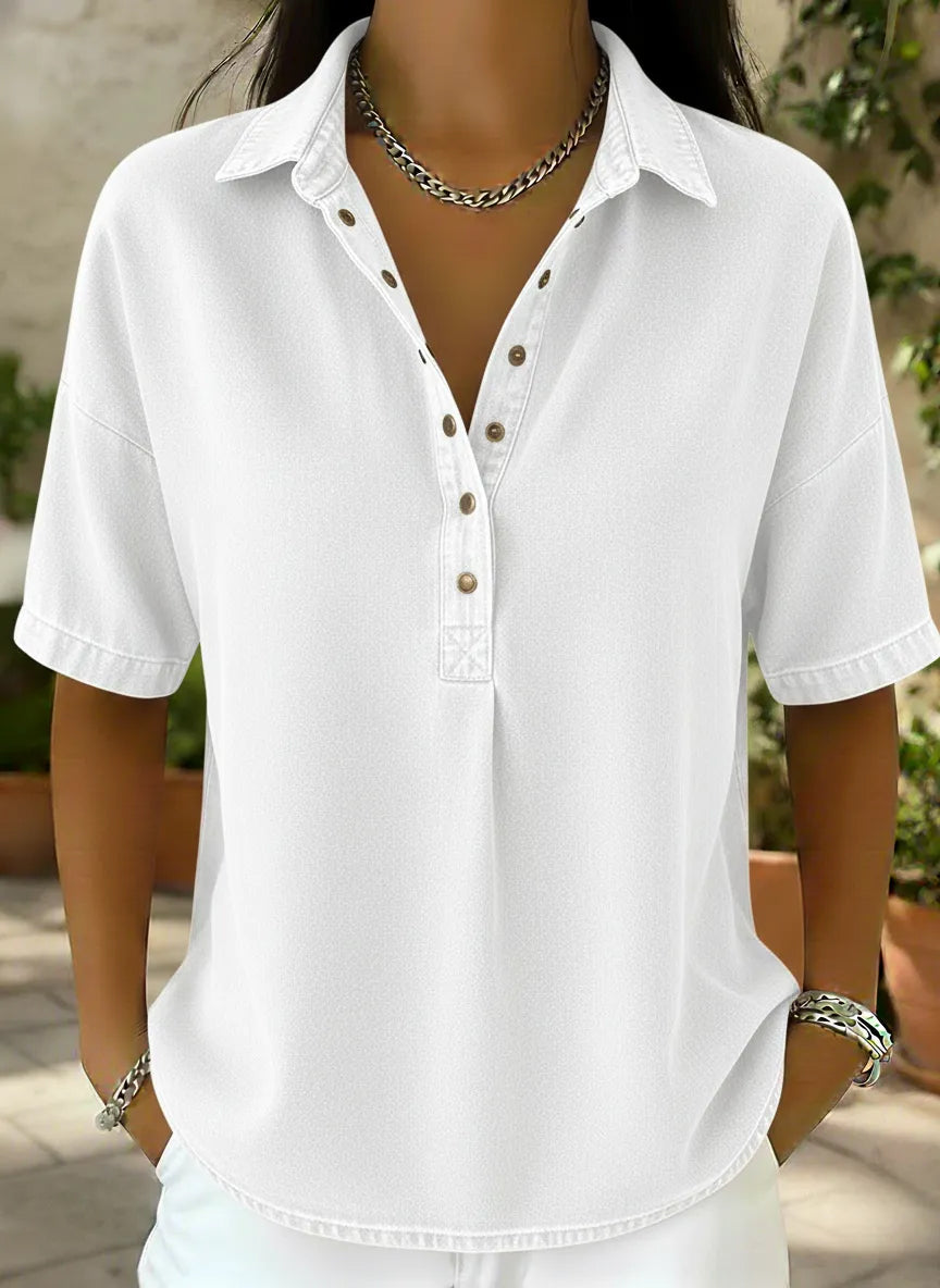 Today 49% off🔥Women's Relaxed Denim-Style Button Detail Top