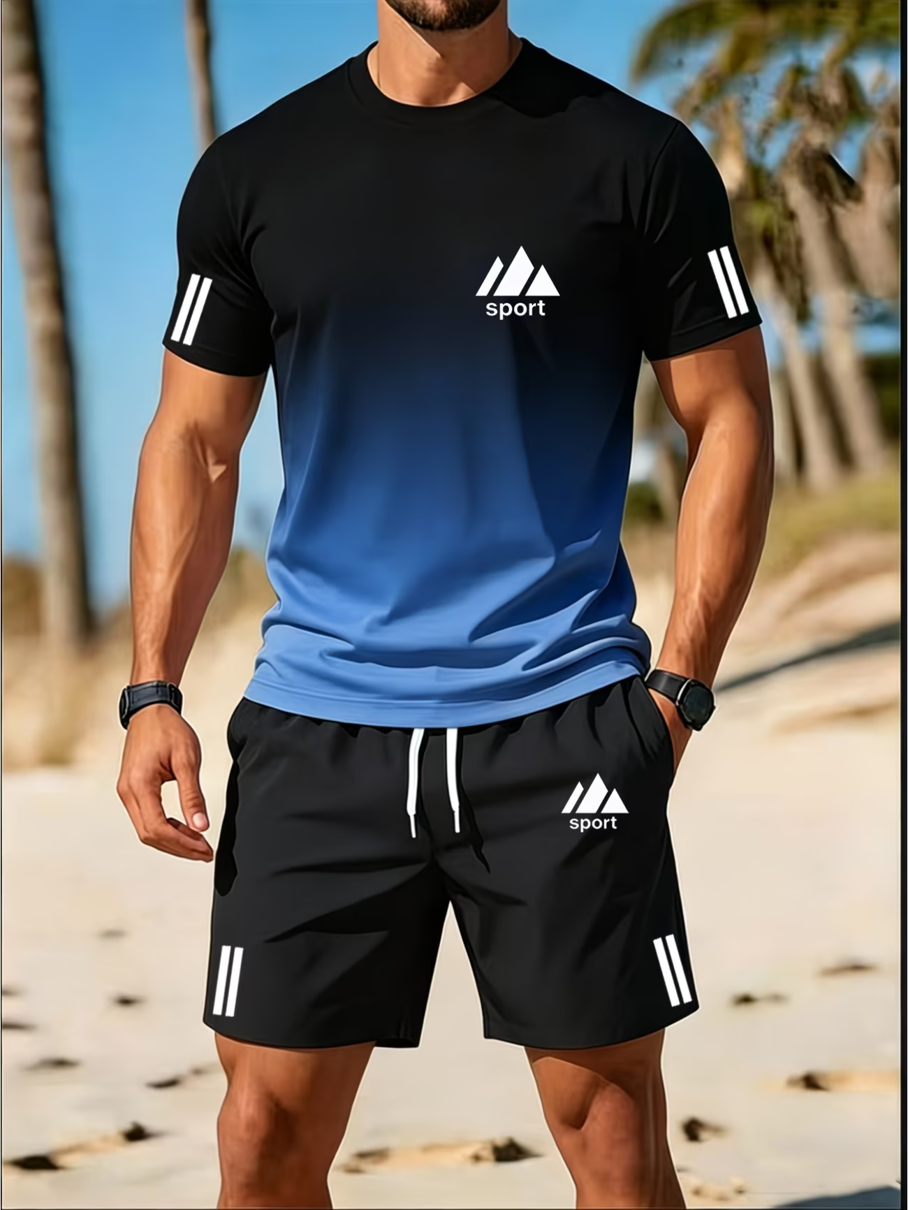 ⏰ Last day: 50% off! 🔥 – Men's sports set with a gradient-print shirt and shorts for summer