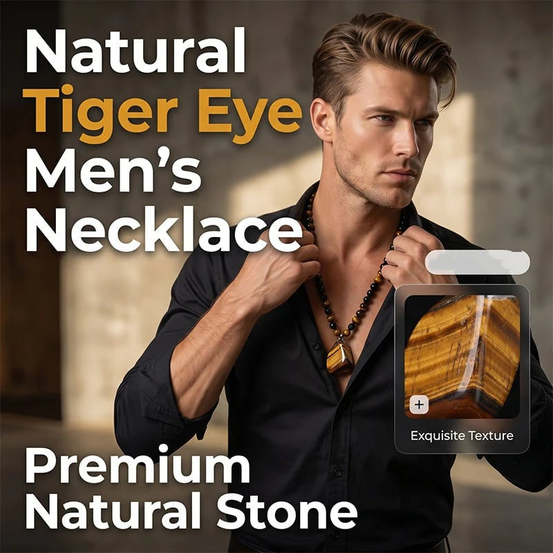 🔥49% OFF NOW🦁Men's Natural Tiger's‑Eye Beaded Necklace‑Stylish Energy Healing Stone Jewelry for Daily & Gift‑Giving