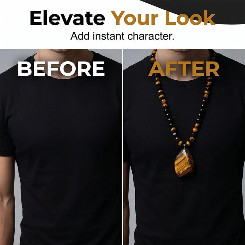 🔥49% OFF NOW🦁Men's Natural Tiger's‑Eye Beaded Necklace‑Stylish Energy Healing Stone Jewelry for Daily & Gift‑Giving