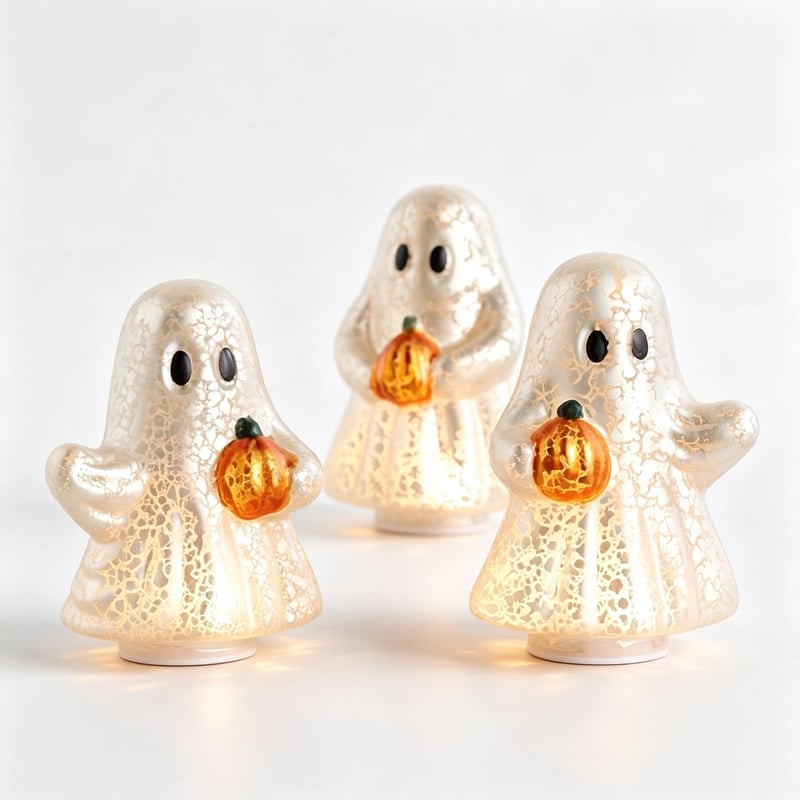 Set of 3 Illuminated Mercury Glass Ghosts by Valerie