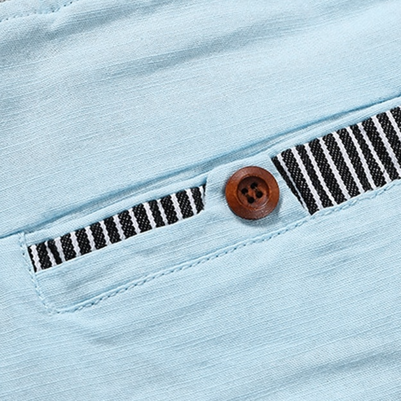 Men Striped Elastic Waist Drawstring Linen Blend Casual Beach Shorts With Stripe Pocket Trim
