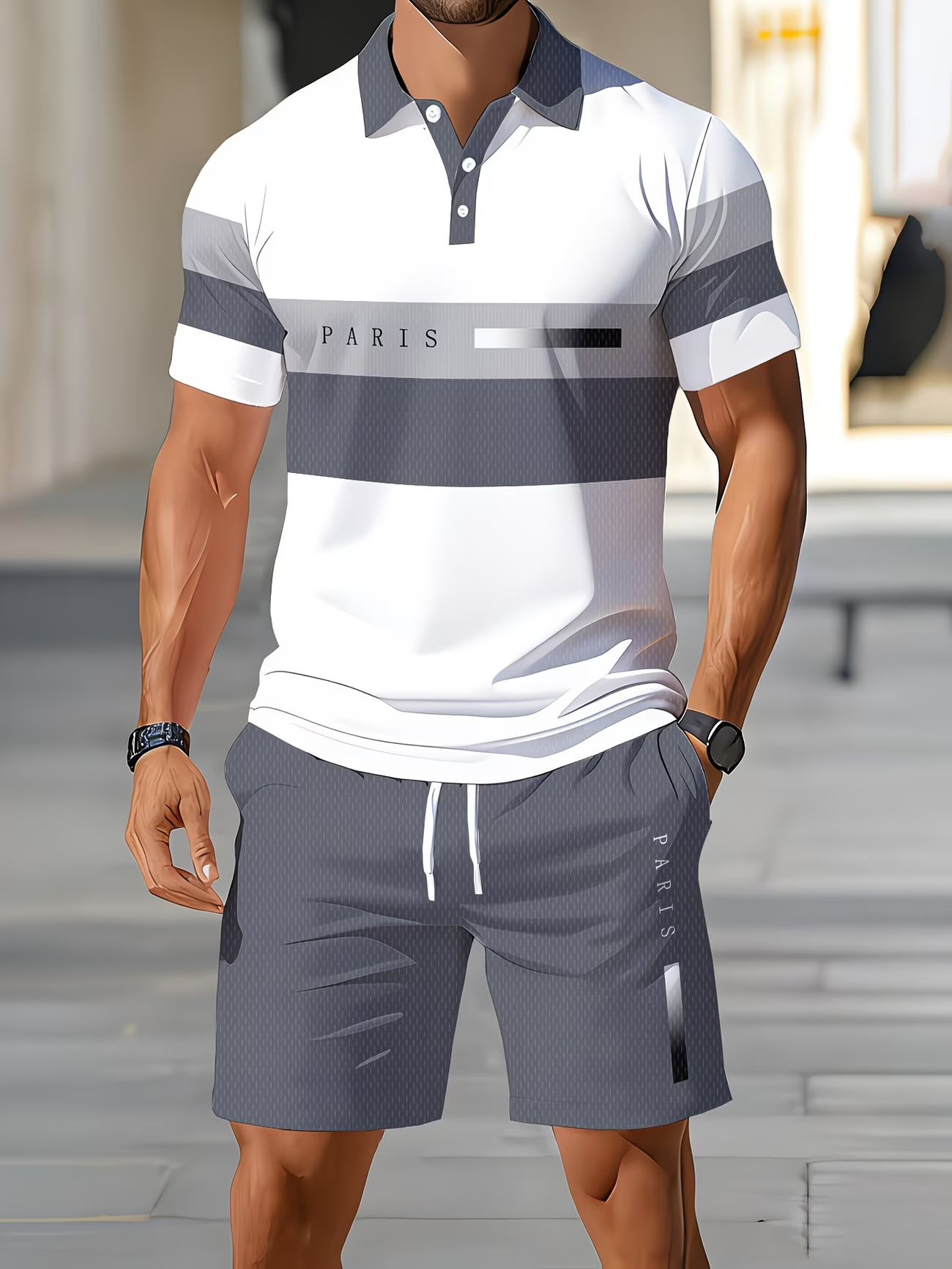 ⏰ Last day: 50% off! 🔥 Men's summer set with a striped polo shirt and shorts