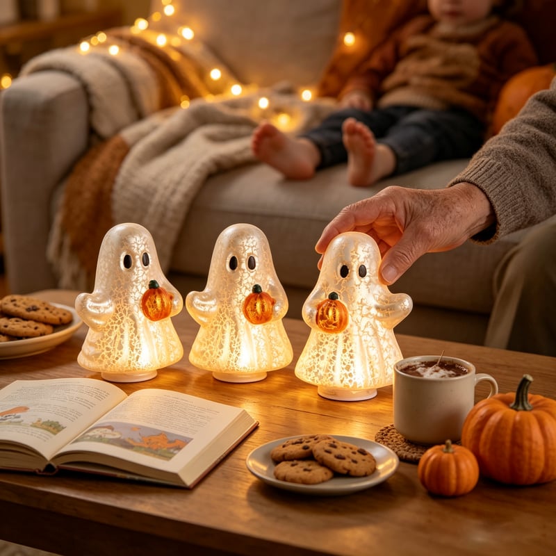 Set of 3 Illuminated Mercury Glass Ghosts by Valerie