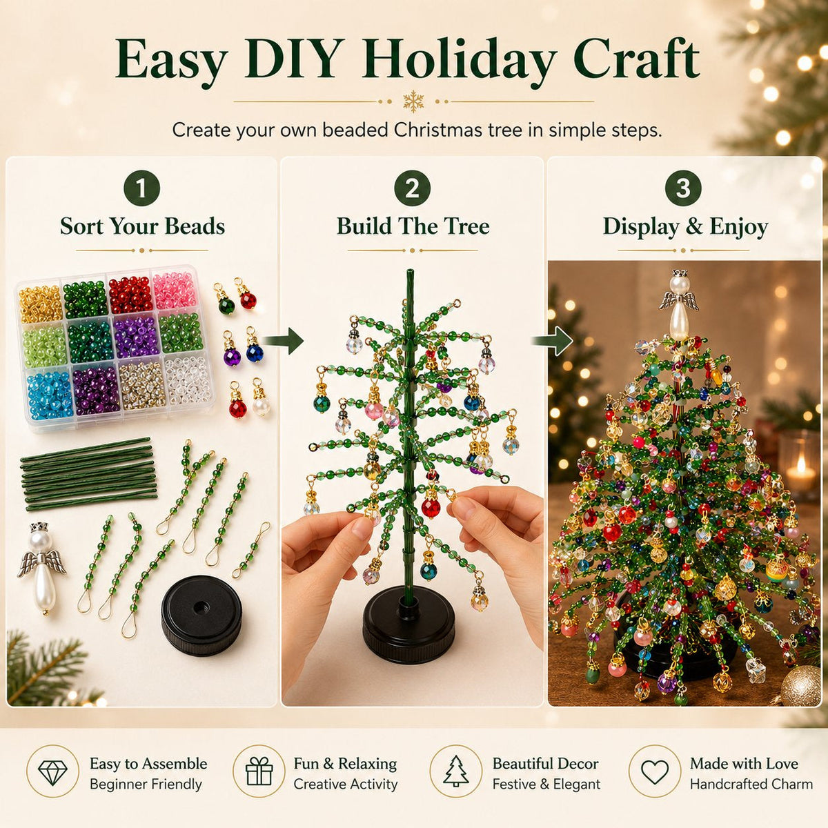 🎄✨ DIY Beaded Christmas Tree Kit – Create Your Own Sparkling Holiday Decoration