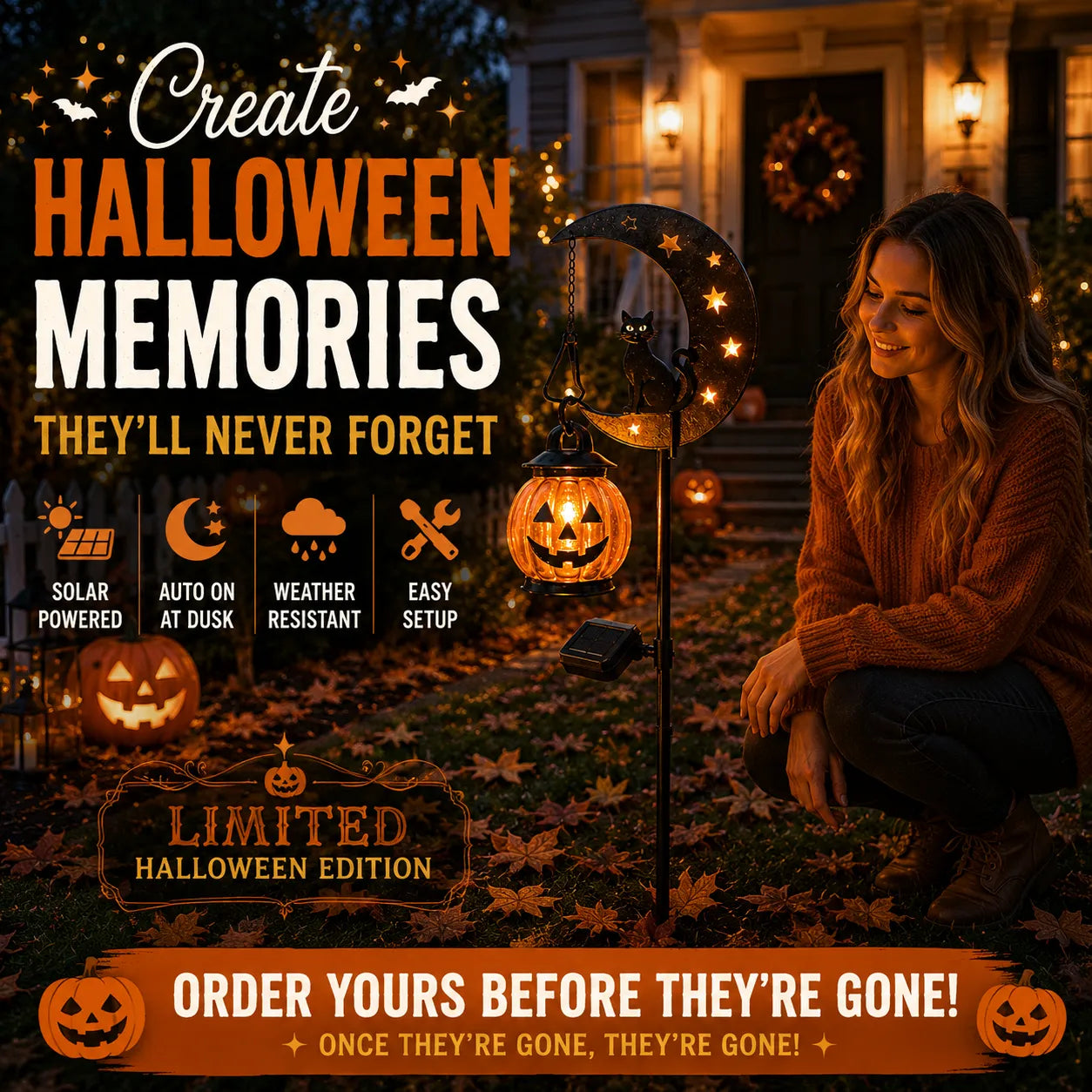 🎃 Halloween Early Bird Sale | 49% OFF 🐈‍⬛ Pumpkin Moon Garden Stake Light