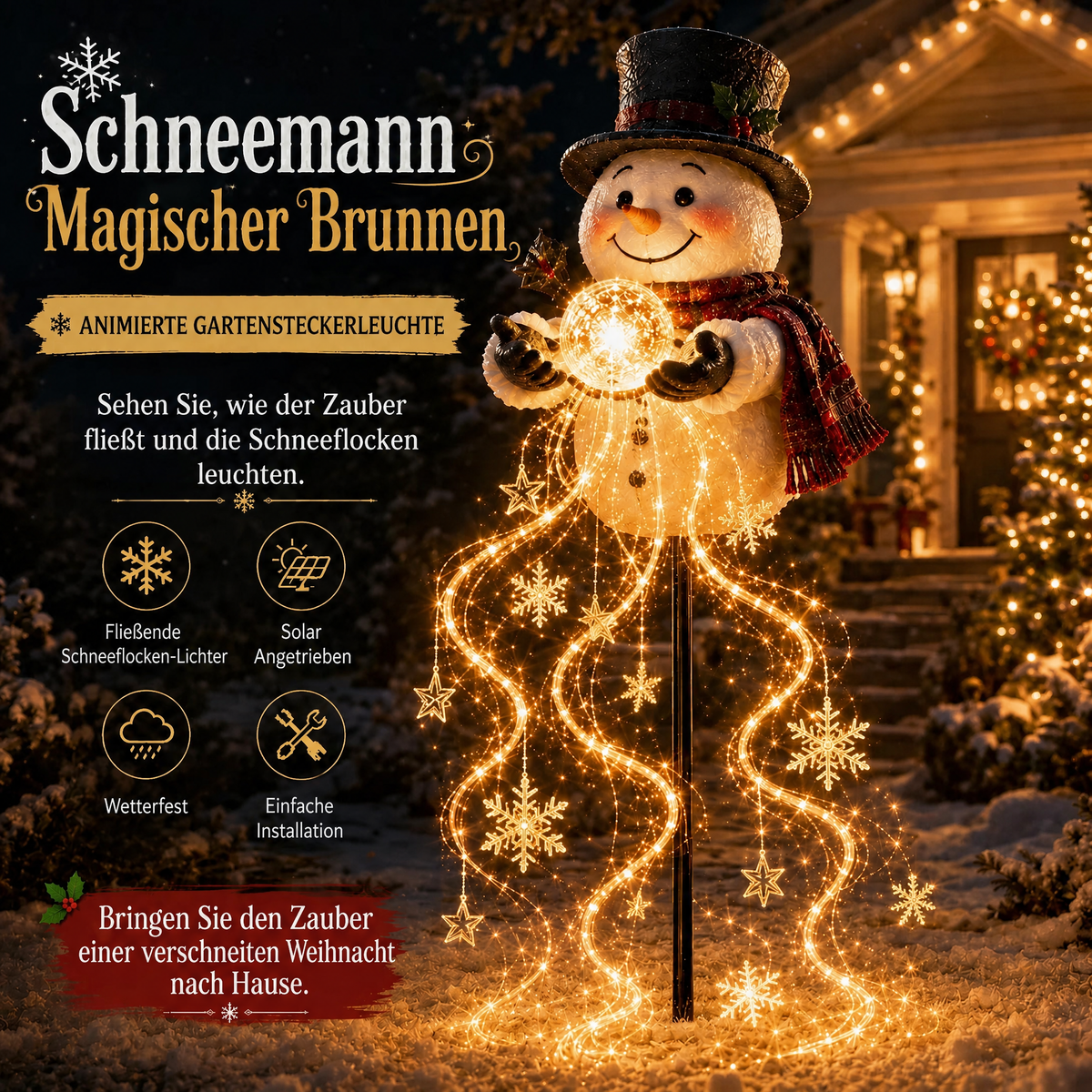 🎅✨ Neu für 2026: Geschenk-Kaskade mit dem fliegenden Schlitten des Weihnachtsmanns – Solar-Weihnachtsbeleuchtung für den Garten