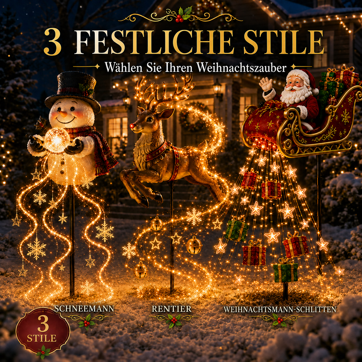 🎅✨ Neu für 2026: Geschenk-Kaskade mit dem fliegenden Schlitten des Weihnachtsmanns – Solar-Weihnachtsbeleuchtung für den Garten