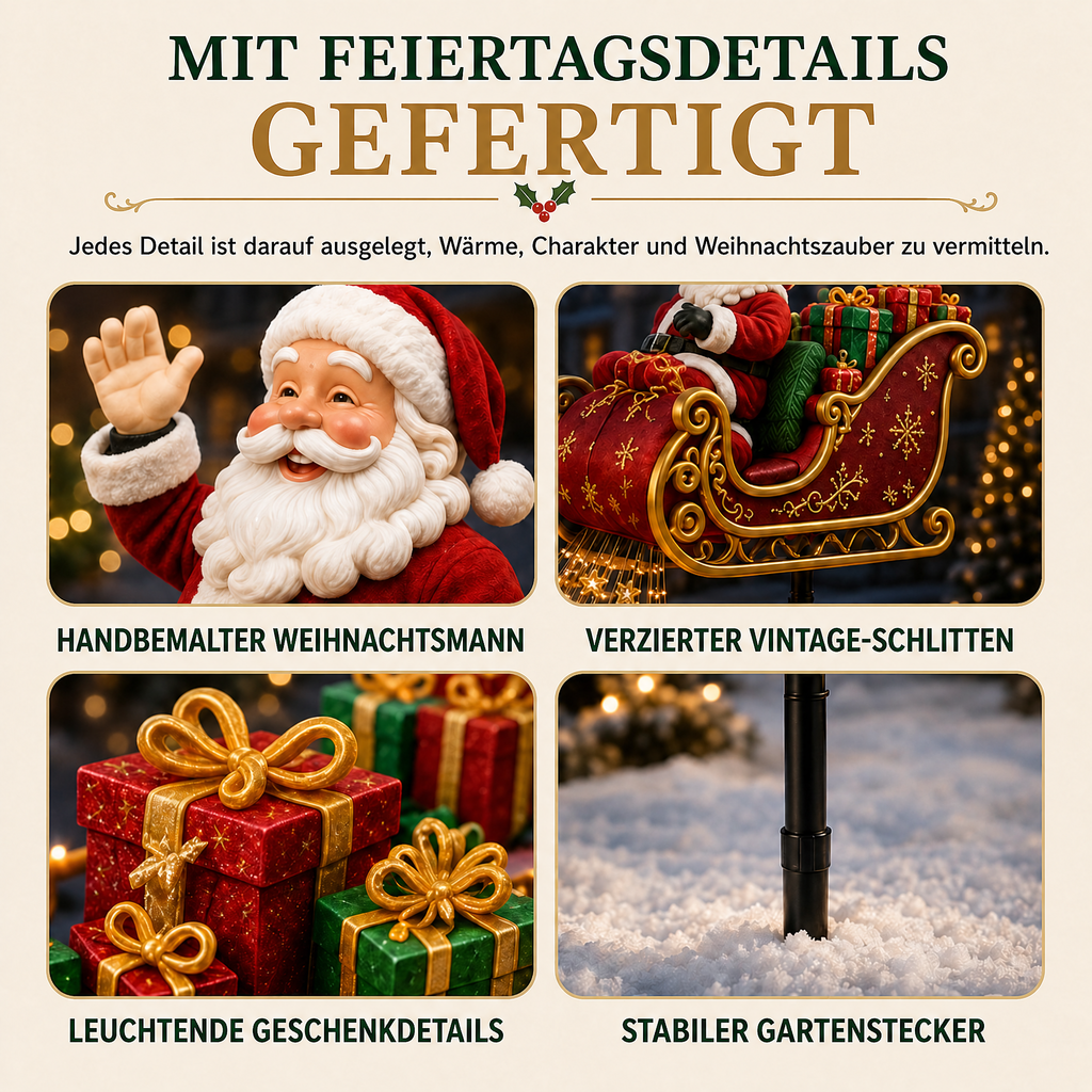🎅✨ Neu für 2026: Geschenk-Kaskade mit dem fliegenden Schlitten des Weihnachtsmanns – Solar-Weihnachtsbeleuchtung für den Garten