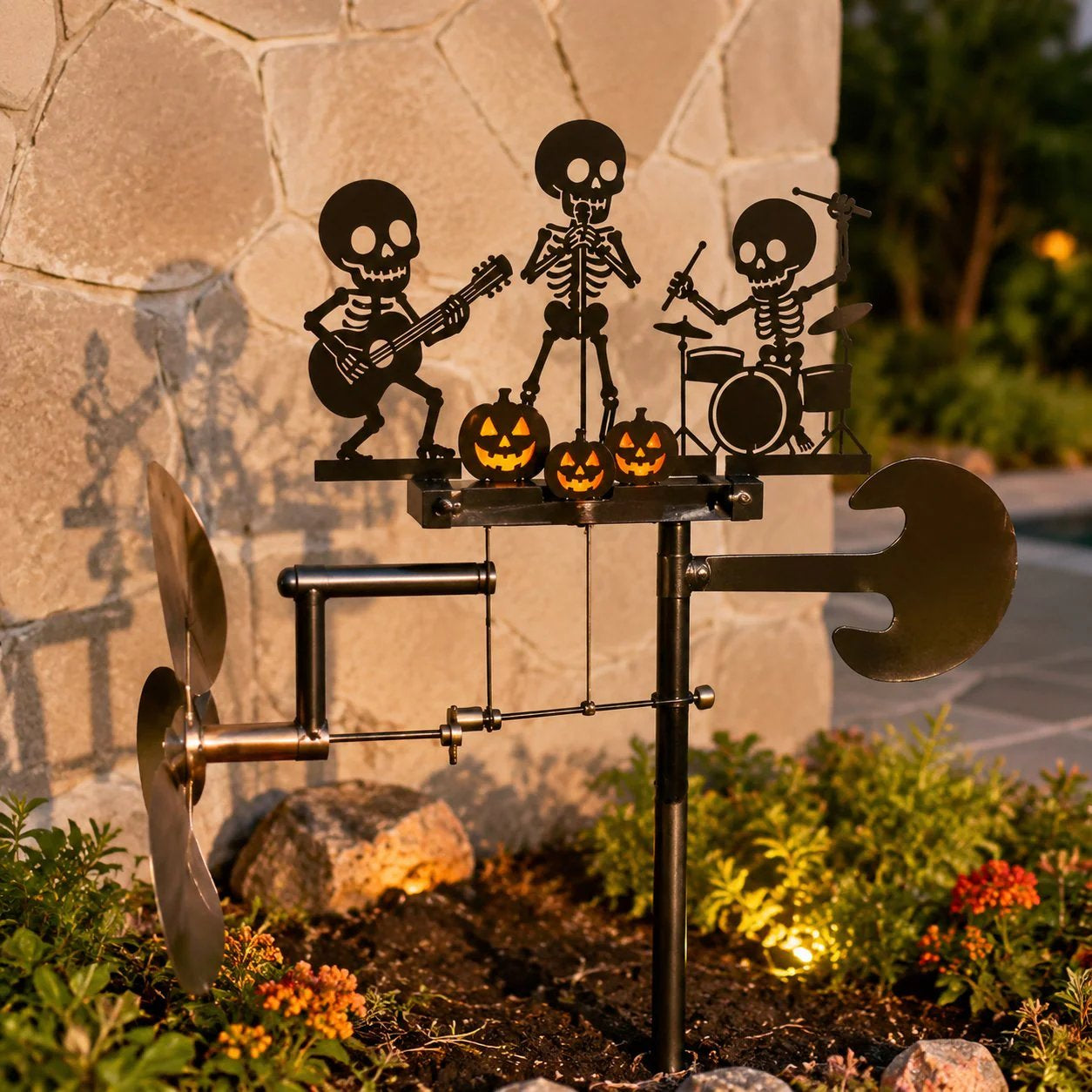 Halloween Skeleton Metal Drummer Kinetic Wind Spinner💀🔥