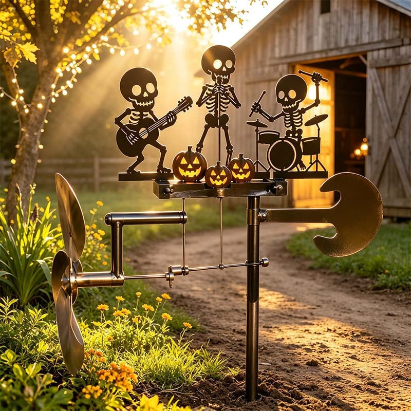 Halloween Skeleton Metal Drummer Kinetic Wind Spinner💀🔥