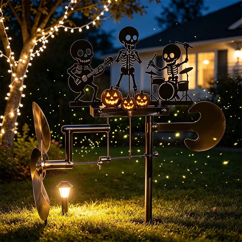 Halloween Skeleton Metal Drummer Kinetic Wind Spinner💀🔥