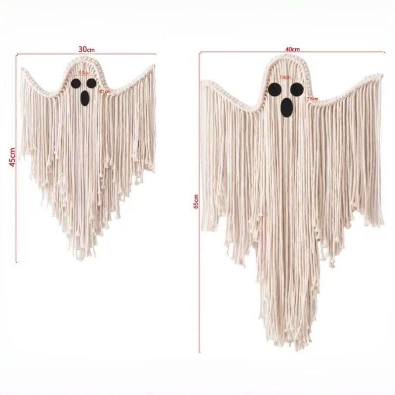 Handcrafted Woven Halloween Ghost Wall Decor - Cute Boho Hanging Ghost Decoration for Front Door, Porch & Indoor Home - Rustic Farmhouse Fall & Spooky Season Party Ornament