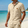 Men’s Lightweight Linen Blend Contrast Trim Short Sleeve Shirt