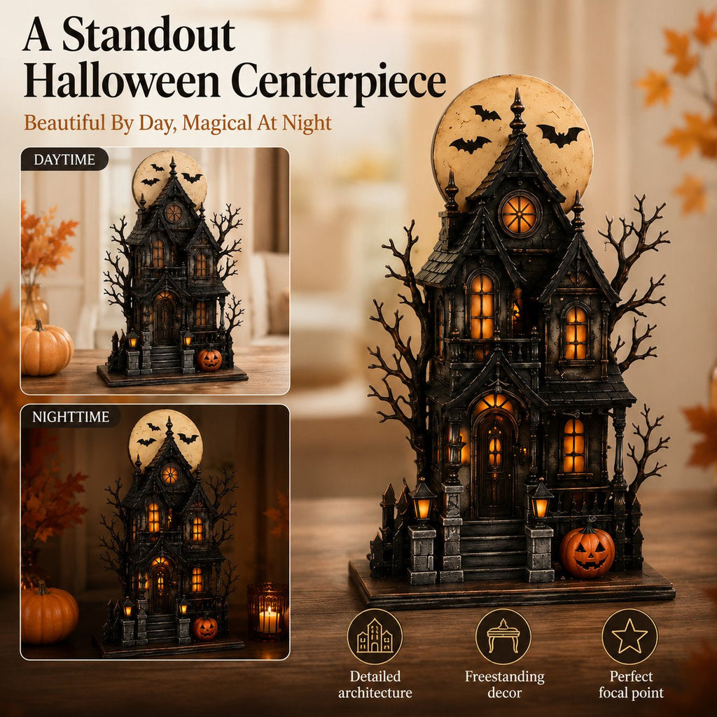 🔥Letzter Tag 49% Rabatt - 🧙🖤Beleuchtete Halloween Geisterhaus- & Figurenkollektion