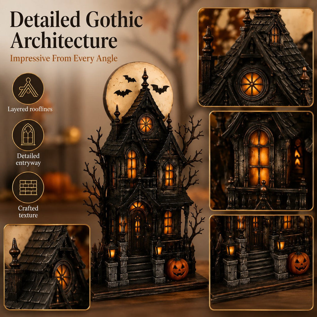 🔥Letzter Tag 49% Rabatt - 🧙🖤Beleuchtete Halloween Geisterhaus- & Figurenkollektion