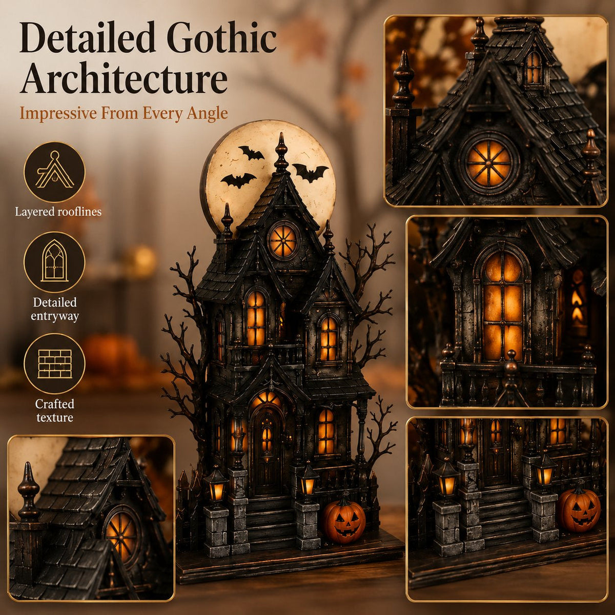 🔥Letzter Tag 49% Rabatt - 🧙🖤Beleuchtete Halloween Geisterhaus- & Figurenkollektion