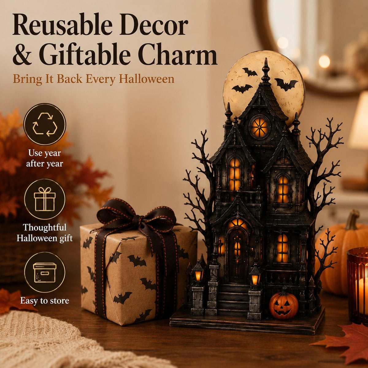 🔥Letzter Tag 49% Rabatt - 🧙🖤Beleuchtete Halloween Geisterhaus- & Figurenkollektion