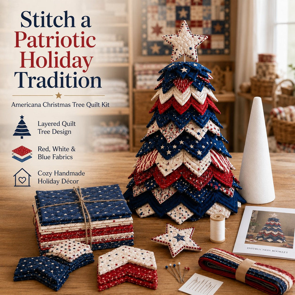 🔥Today's Limited-Time 49% OFF: 🦅Americana Christmas Tree Quilt Kit | All-in-One Christmas Quilting Craft Kit🧵