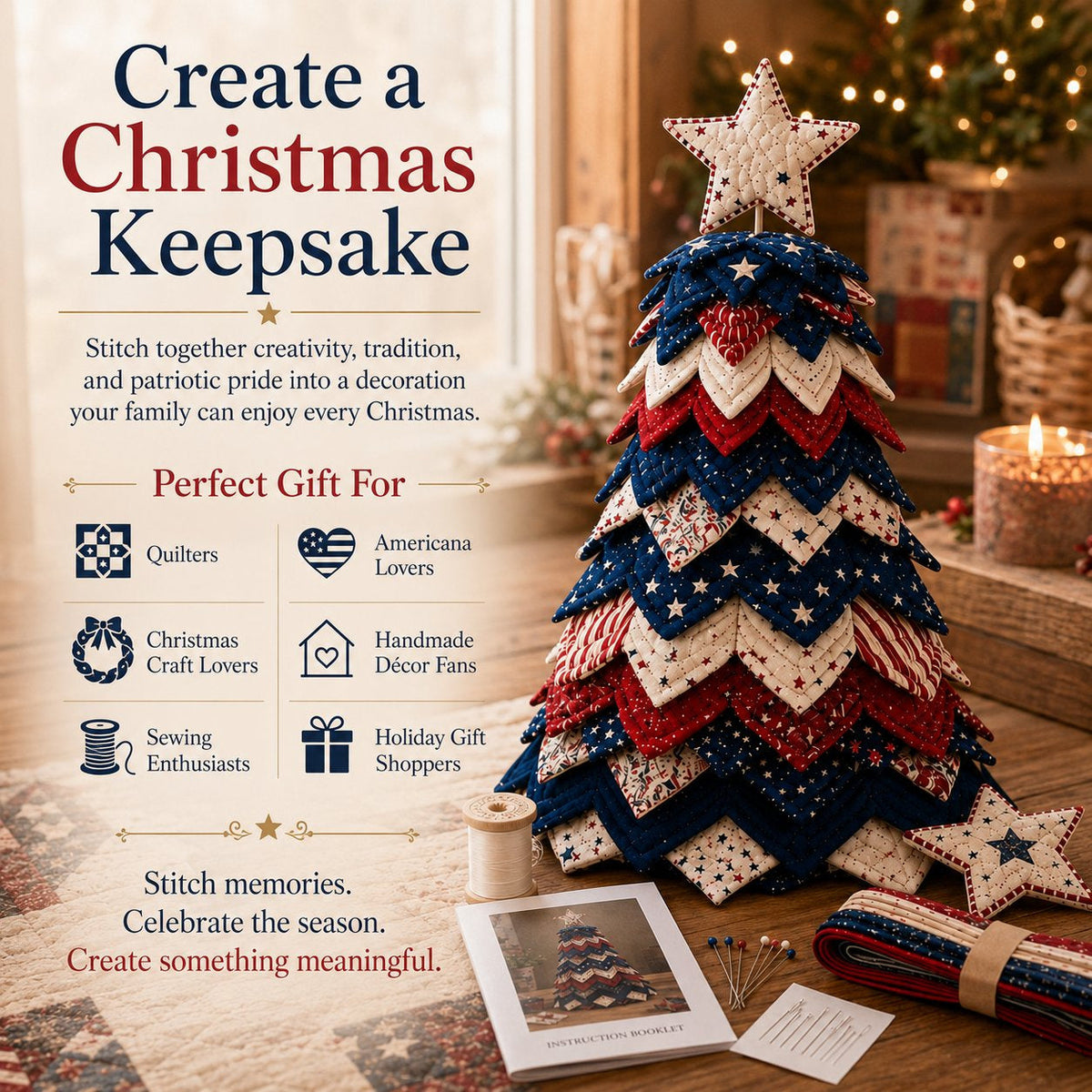 🔥Today's Limited-Time 49% OFF: 🦅Americana Christmas Tree Quilt Kit | All-in-One Christmas Quilting Craft Kit🧵