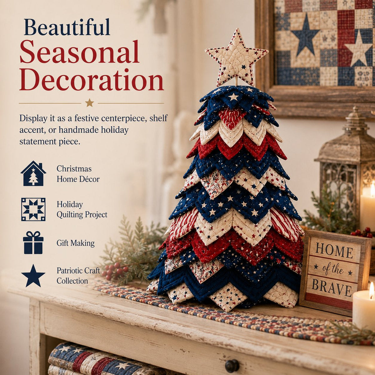 🔥Today's Limited-Time 49% OFF: 🦅Americana Christmas Tree Quilt Kit | All-in-One Christmas Quilting Craft Kit🧵