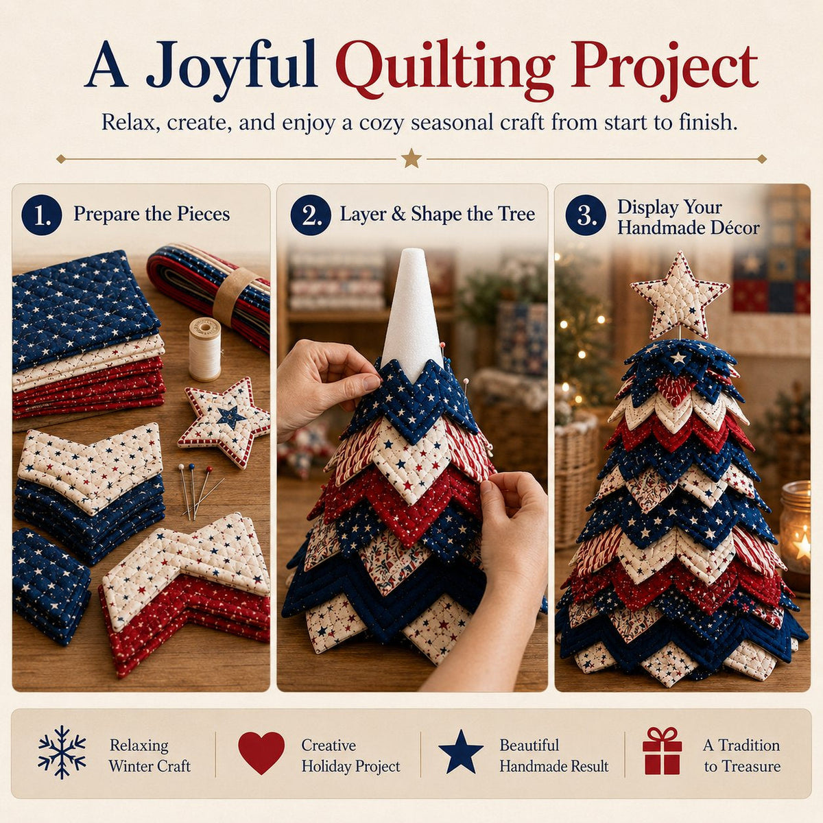 🔥Today's Limited-Time 49% OFF: 🦅Americana Christmas Tree Quilt Kit | All-in-One Christmas Quilting Craft Kit🧵