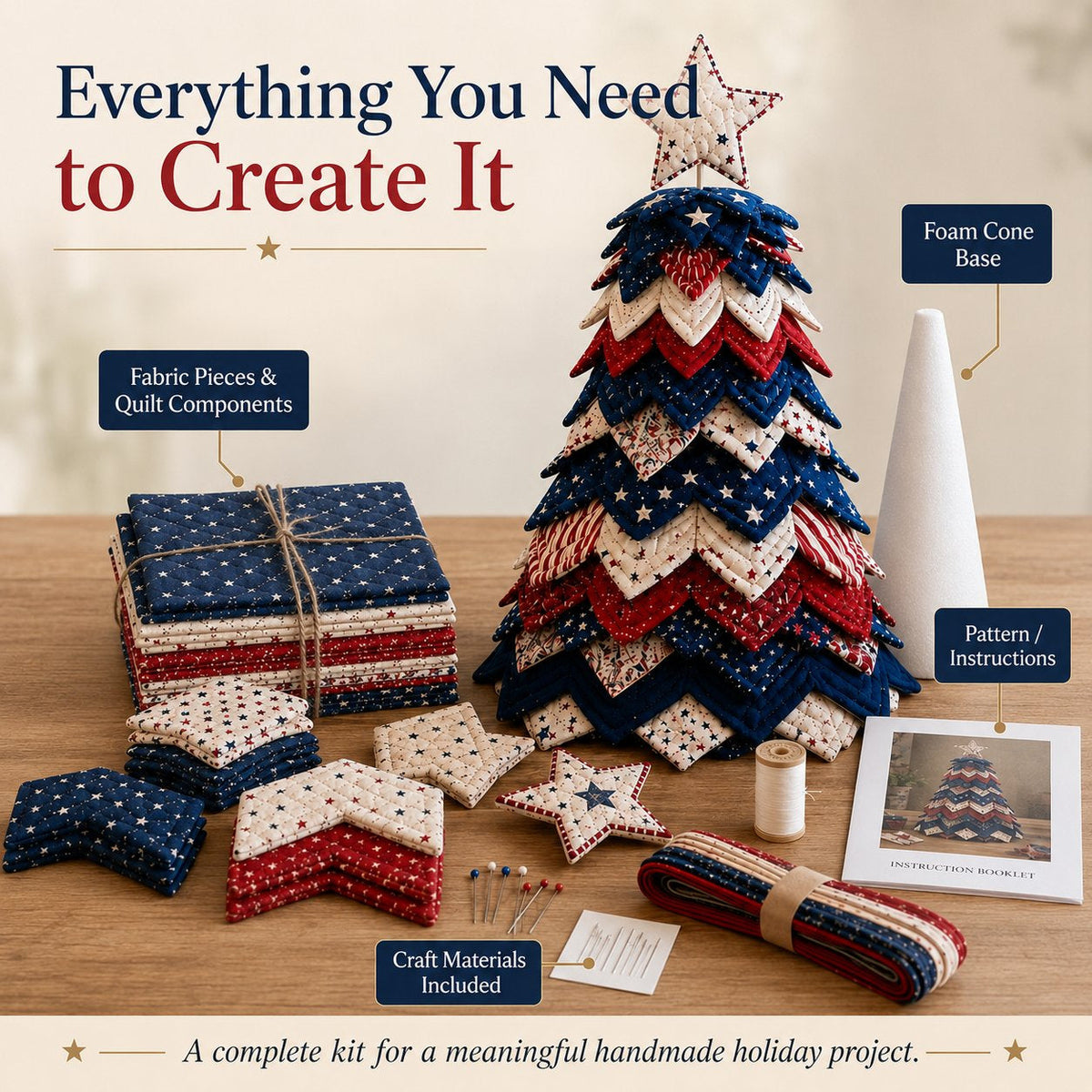 🔥Today's Limited-Time 49% OFF: 🦅Americana Christmas Tree Quilt Kit | All-in-One Christmas Quilting Craft Kit🧵