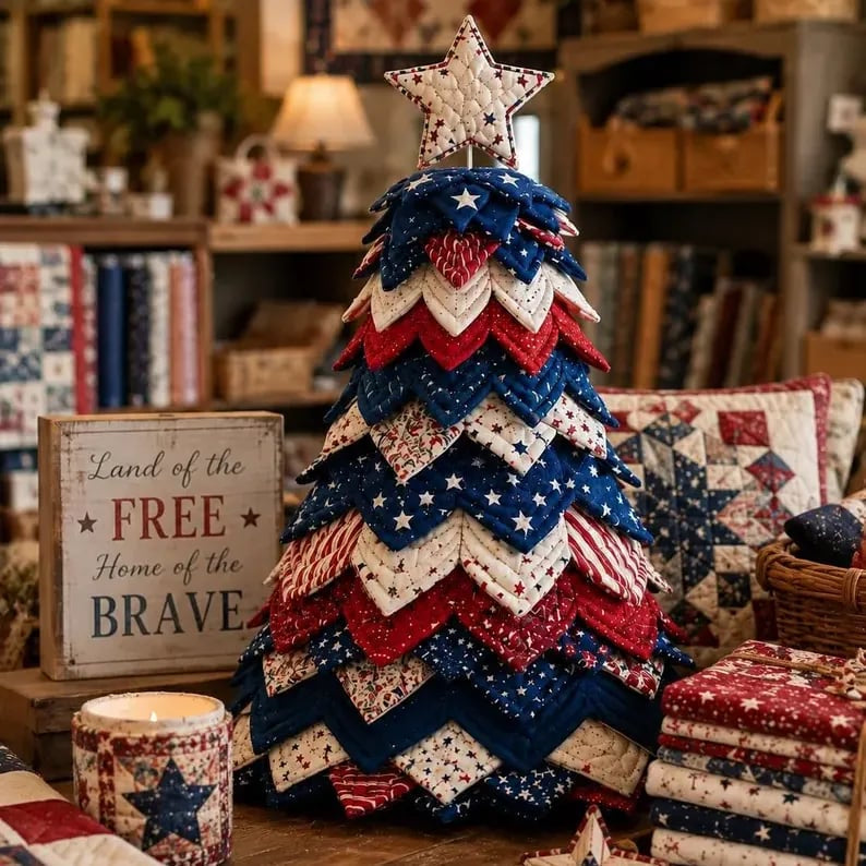 🔥Today's Limited-Time 49% OFF: 🦅Americana Christmas Tree Quilt Kit | All-in-One Christmas Quilting Craft Kit🧵