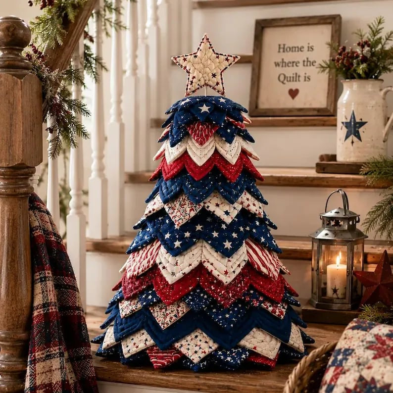 🔥Today's Limited-Time 49% OFF: 🦅Americana Christmas Tree Quilt Kit | All-in-One Christmas Quilting Craft Kit🧵