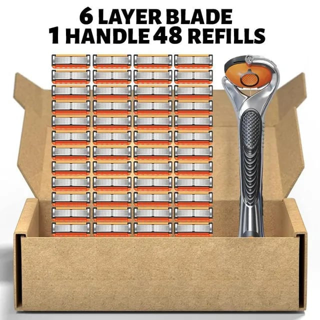 Men's Razor Refill Set + Free Handle – Ultra-Sharp Stainless Blades for Smooth Shave