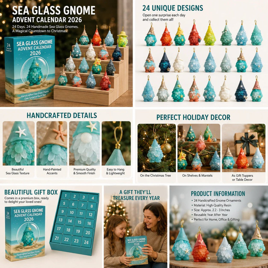🌊🧝‍♂️ 2026 Coastal Gnome Advent Calendar – 24 Sea Glass Christmas Charms 🎄✨(2D Plane)