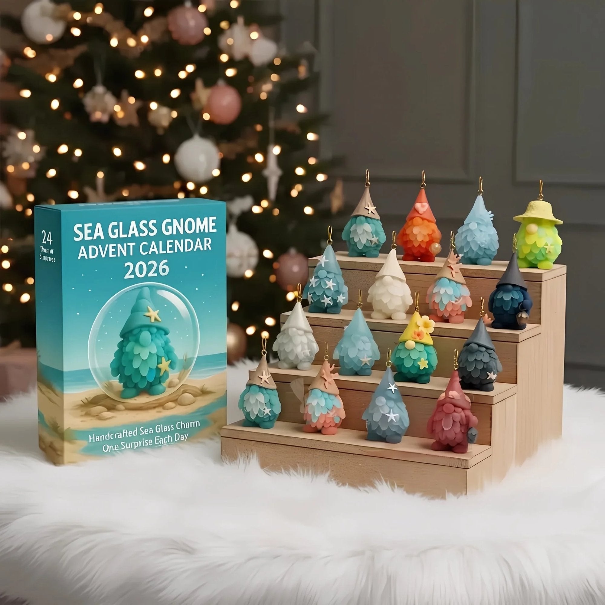 🌊🧝‍♂️ 2026 Coastal Gnome Advent Calendar – 24 Sea Glass Christmas Charms 🎄✨(2D Plane)