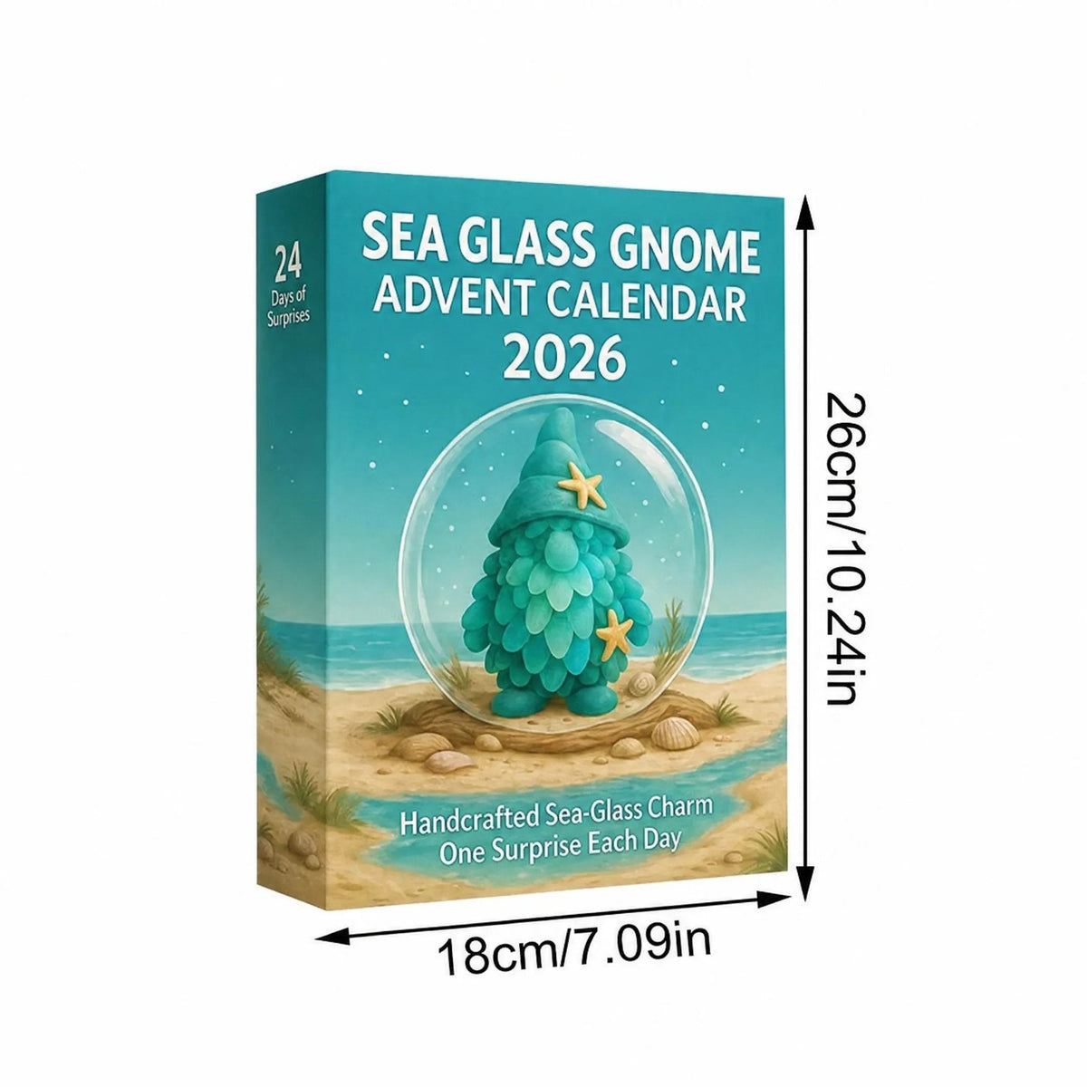 🌊🧝‍♂️ 2026 Coastal Gnome Advent Calendar – 24 Sea Glass Christmas Charms 🎄✨(2D Plane)