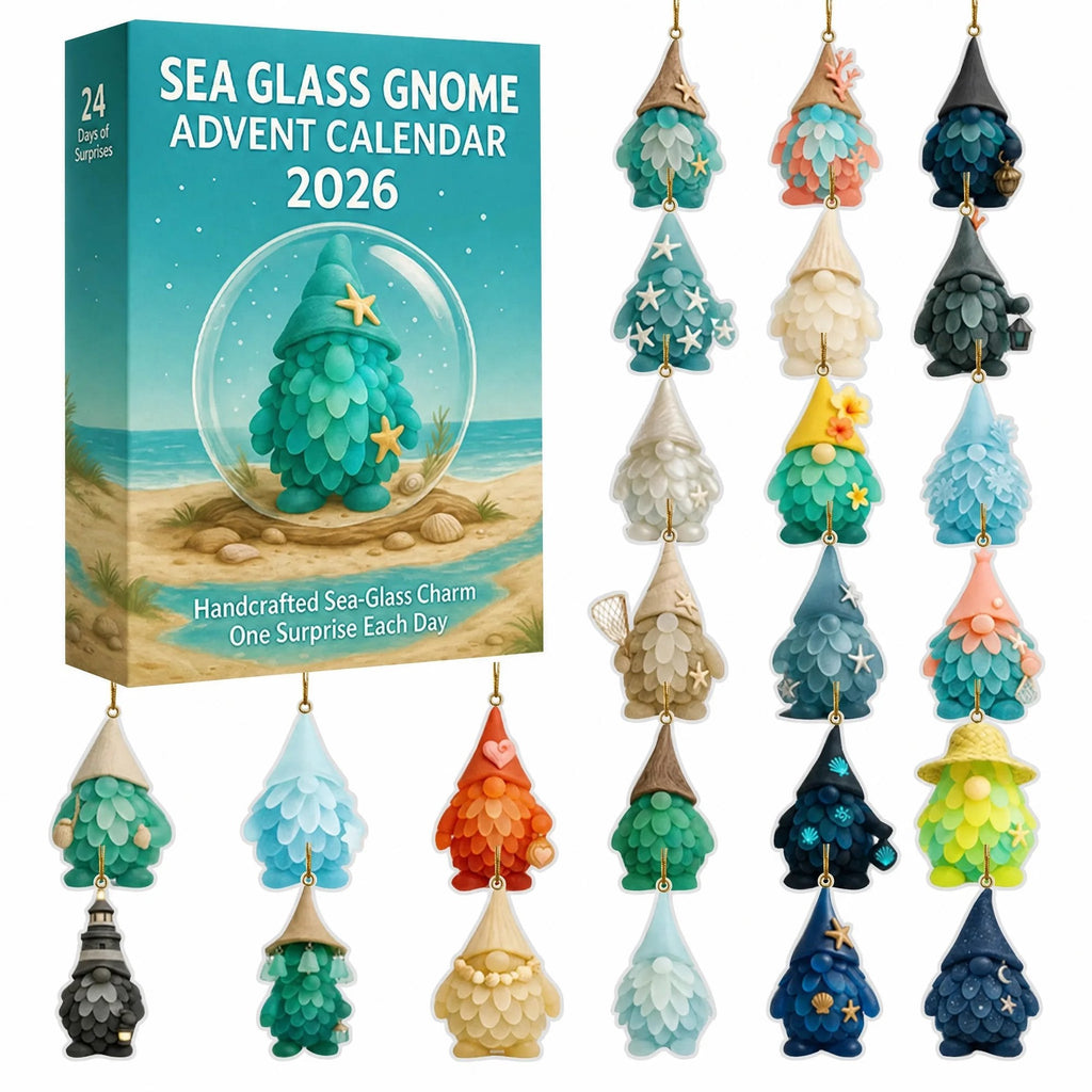 🌊🧝‍♂️ 2026 Coastal Gnome Advent Calendar – 24 Sea Glass Christmas Charms 🎄✨(2D Plane)