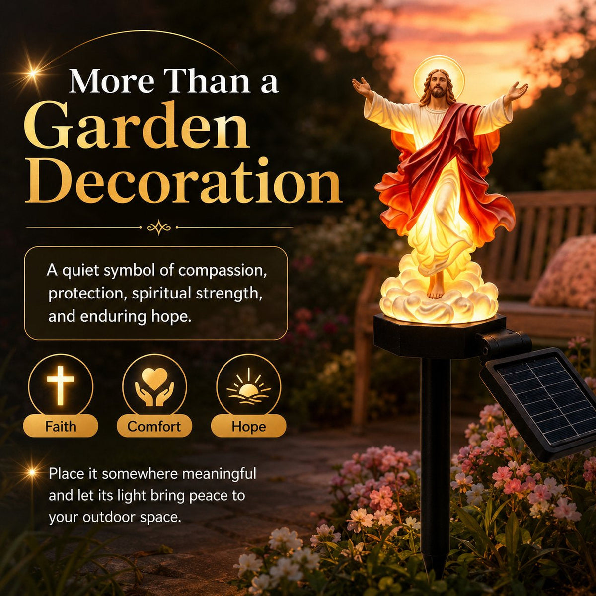 ✝️ Solar-Powered Illuminated Jesus Garden Statue | Automatic Halo Glow Outdoor Faith Decor for Gardens, Pathways & Prayer Spaces ✨