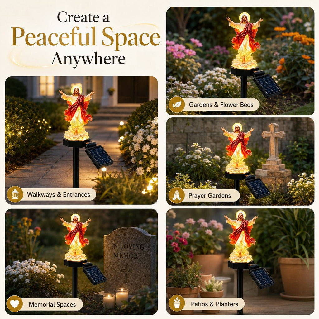 ✝️ Solar-Powered Illuminated Jesus Garden Statue | Automatic Halo Glow Outdoor Faith Decor for Gardens, Pathways & Prayer Spaces ✨