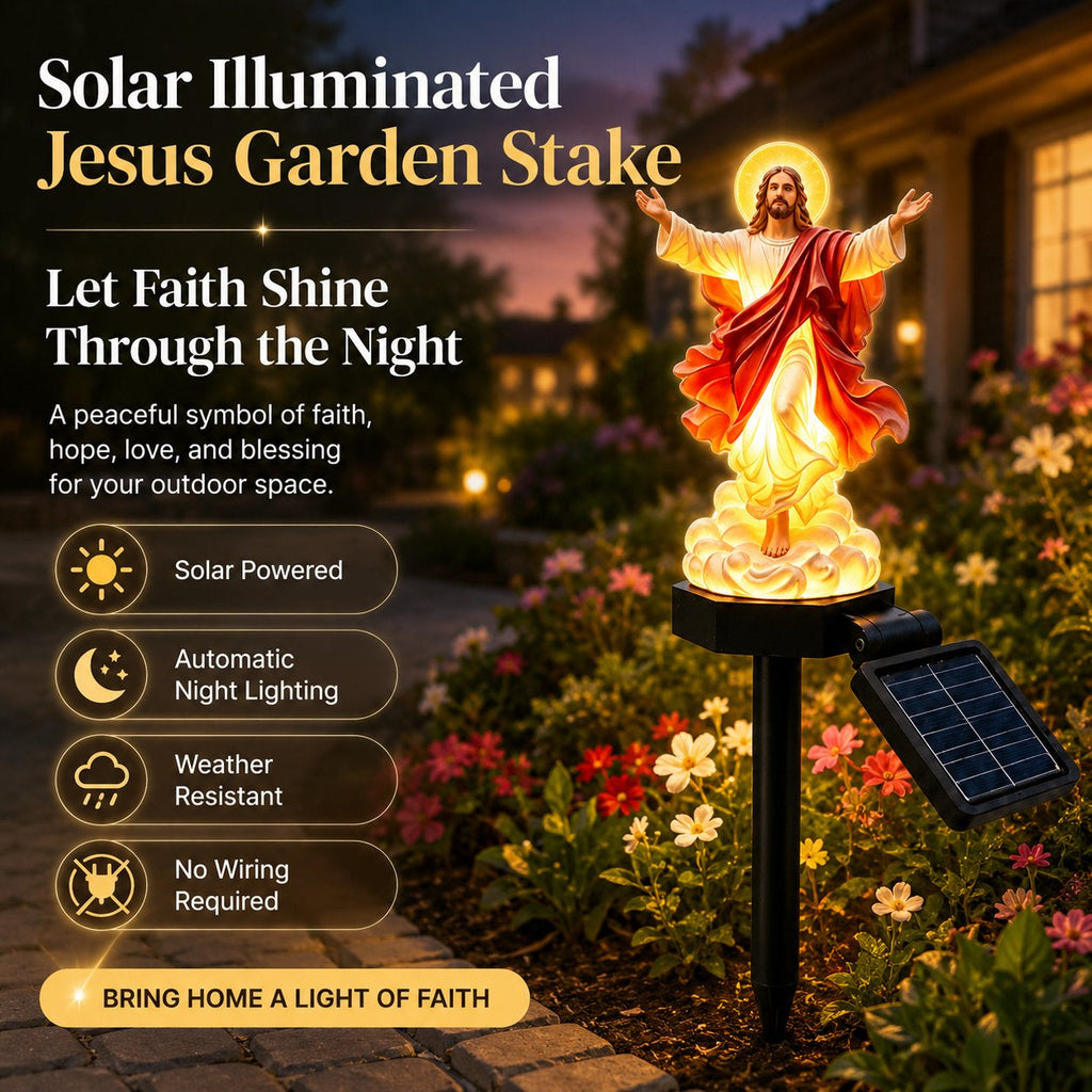 ✝️ Solar-Powered Illuminated Jesus Garden Statue | Automatic Halo Glow Outdoor Faith Decor for Gardens, Pathways & Prayer Spaces ✨