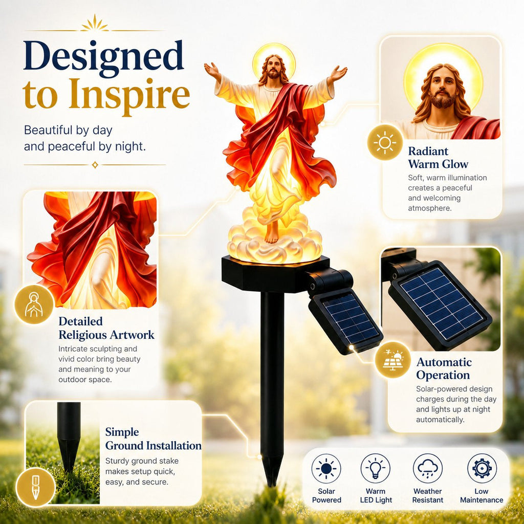 ✝️ Solar-Powered Illuminated Jesus Garden Statue | Automatic Halo Glow Outdoor Faith Decor for Gardens, Pathways & Prayer Spaces ✨