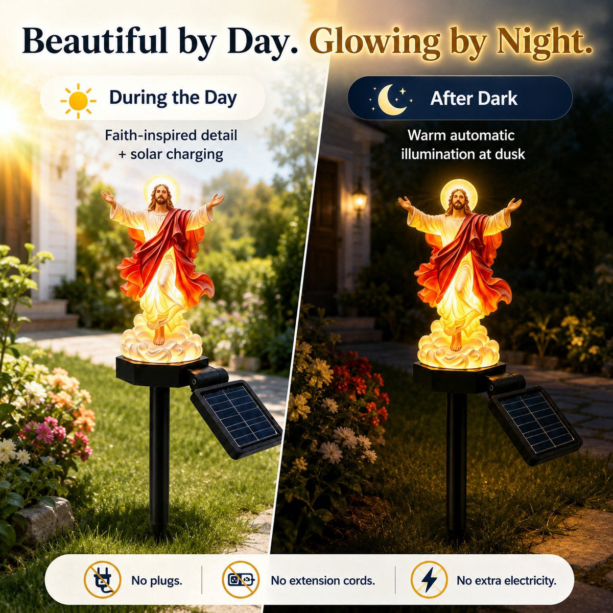 ✝️ Solar-Powered Illuminated Jesus Garden Statue | Automatic Halo Glow Outdoor Faith Decor for Gardens, Pathways & Prayer Spaces ✨
