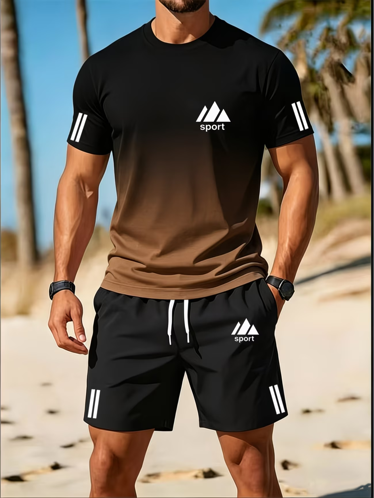 ⏰ Last day: 50% off! 🔥 – Men's sports set with a gradient-print shirt and shorts for summer